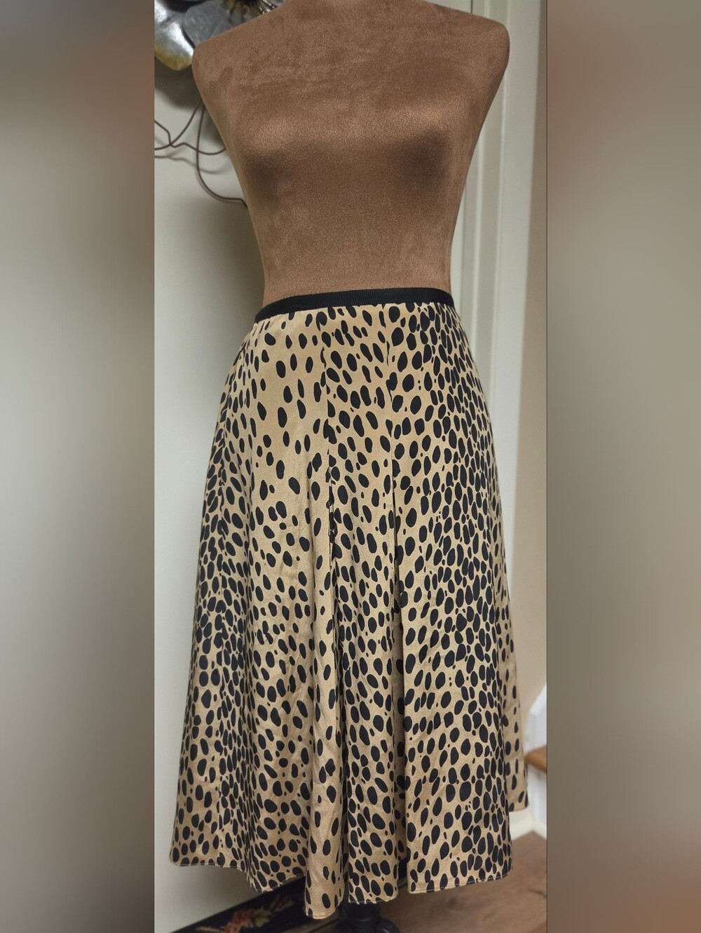 DKNY Beige and Black Printed Circle Skirt